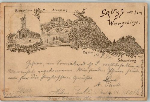 Bergen Vorläufer Druck 1880-1889 Klippenturm Arensburg Schaumburg Wesergebirge Ort lt. Stempel