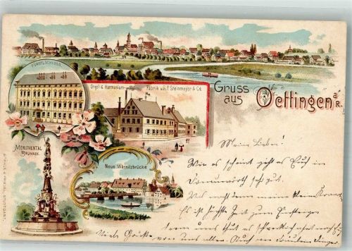 Oettingen 1901 Fürstl. Schloss Monumentalbrunnen Orgelfabrik Steinmeyer & Co Neue Wörnitzbrücke