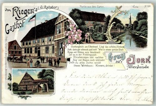 Jork 1898 Gasthaus Riegen Altländer Bauernhaus Kirche Gedicht
