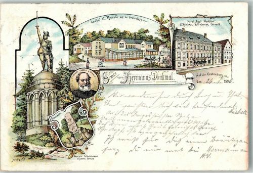 Hiddesen 1896 Vorläufer Druck um 1890 Hermanns-Denkmal Gasthaus Reineke Hotel Stadt Frankfurt Bismarckstein Portrait L. v. Bandel