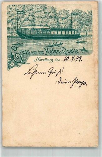 Havelberg Vorläufer Druck 1880-1889 Gasthaus Hafen-Quelle Ausflugsdampfer