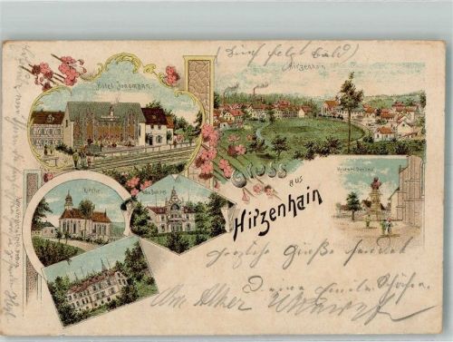 63697 W6476 Hirzenhain , Wetteraukr Lithographie Kriegerdenkmal Hotel Jungmann Villa Buderus Bahnpost Gedern -Stockheim