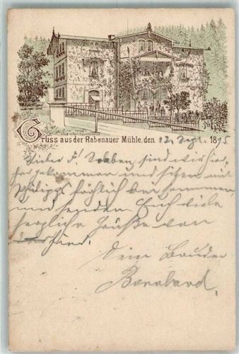 01734 O8222 Rabenau , Sachs 1895 Lithographie Vorläufer Druck 1880-1889 Rabenauer Mühle