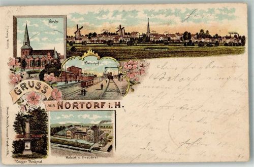 Nortorf 1899 Bahnhof Kriegerdenkmal Holsatia Brauerei Bahnpost Hamburg- Zug 555