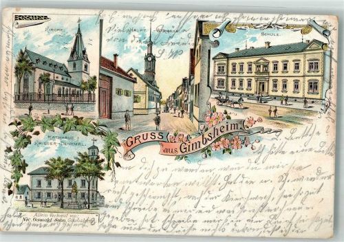 Gimbsheim 1900 Hauptstrasse Rathaus Kriegerdenkmal Schule