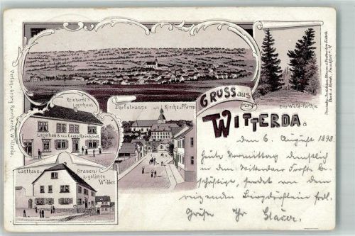 Witterda 1898 Gasthaus-Brauerei zum goldnen Widder Pension Reinhardt Dorfstrasse Bahnpost Erfurt-