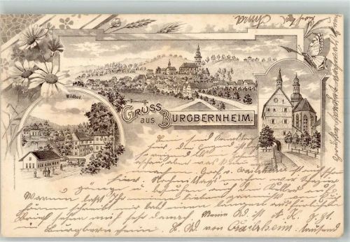 91593 W8801 Burgbernheim 1901 Lithographie Wildbad Kirche St. Johannes der Täufer