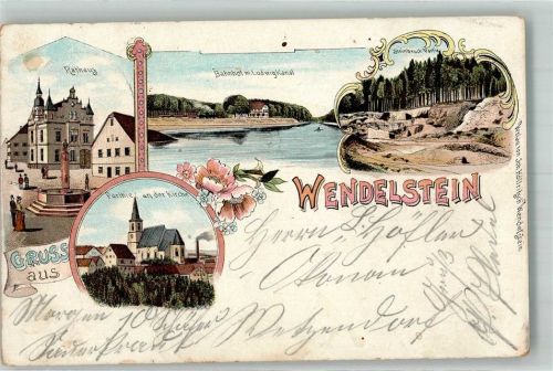 90530 W8508 Wendelstein , Mittelfr Lithographie Rathaus An der Kirche Ludwigkanal Steinbruch