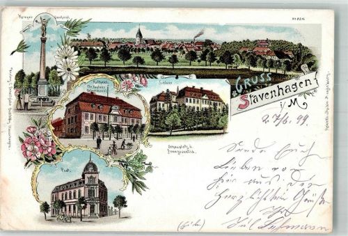 Stavenhagen 1899 Post Rathaus Kriegerdenkmal Schloss