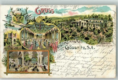 Gößnitz 1900 Gasthaus Etablissement Weidmannsheil Gaststube Ballsaal Garten
