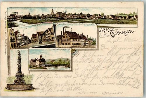 Oettingen 1898 Monumental Brunnen Neue Wöritzbrücke Marktplatz Orgelfabrik Steinmeyer