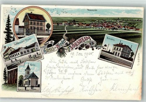Nieder-Flörsheim 1900 Schule Gasthaus zum Hirsch Kirche Bahnhof