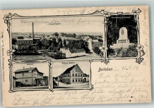 Belleben 1914 Bahnhof Gasthaus Müller Bismarck-Denkmal Zuckerfabrik