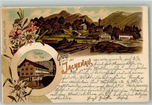 83676 W8171 Jachenau 1899 Lithographie Gasthaus zur Post Edelweiss