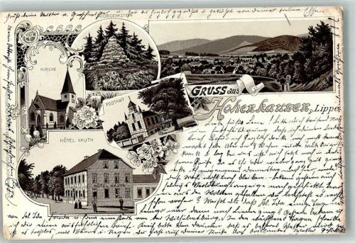 32689 W4925 Hohenhausen , Lippe 1897 Lithographie Vorläufer Druck um 1890 Hotel Vauth Postamt Jacobidenkstein