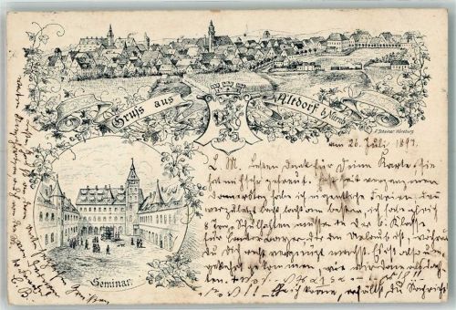 Altdorf 1897 Vorläufer Druck um 1890 Wappen Seminar Marktplatz