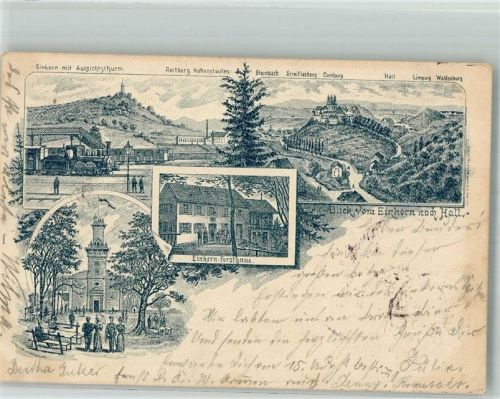 Einkorn Vorläufer Druck um 1890 Aussichtsturm Forsthaus Einkorn Comburg Waldenburg