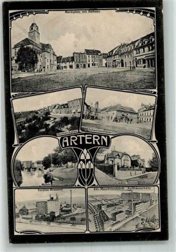 Artern 1903 Bismarckplatz Vereins-Brauerei Muhle Maschinen-Fabrik Kyffhäuserhütte Marktplatz