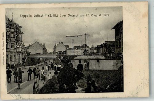 04769 O7261 Ötzsch 1909 Foto AK Luftschiff Zeppelin Z III über Oetzsch 28. Aug. 1909