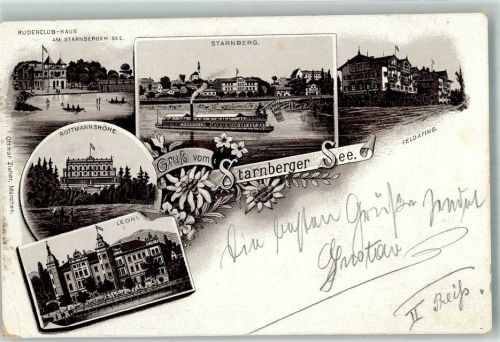 Leoni 1894 Vorläufer Druck um 1890 Starnberger See Ruder-Clubhaus Rottmannshöhe Starnberg Leoni Feldafing