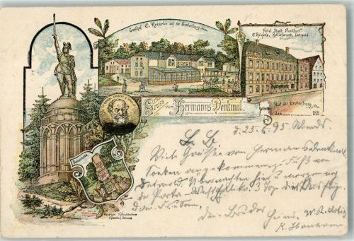 Hiddesen 1896 Vorläufer Druck um 1890 Hermanns-Denkmal Gasthaus Reineke Hotel Stadt Frankfurt Bismarckstein Portrait L. v. Bandel
