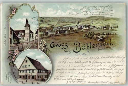 Bühlerzell 1899 Dorfkirche Wohn- und Geschäftshaus