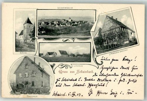 Schainbach 1903 Kirche Pfarrhaus Handlung Mählein Limbach