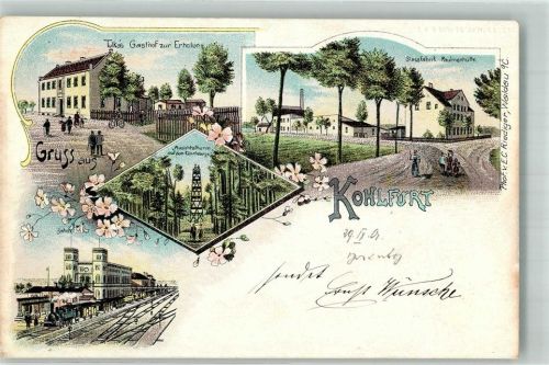 Kohlfurt Wegliniec Lithographie Gasthaus zur Erholung Glasfabrik Paulinerhütte Bahnhof Aussichtsturm