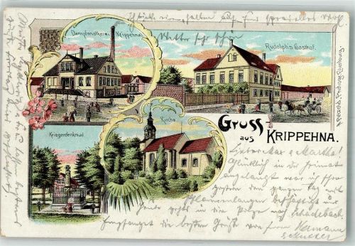Krippehna 1905 Kriegerdenkmal Gasthaus Rudolph Dampfmolkerei