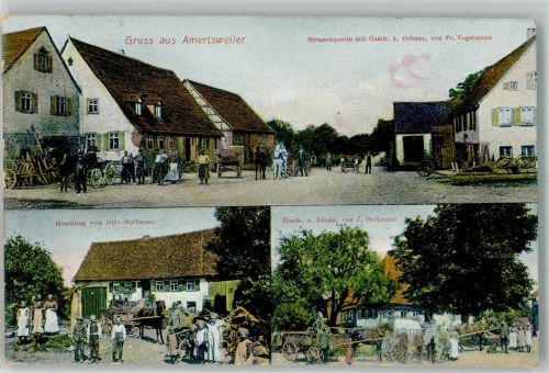 Ammertsweiler 1910 Gasthaus zum Ochsen Dorfstrasse Handlung Hoffmann Gasthaus zum Rössle