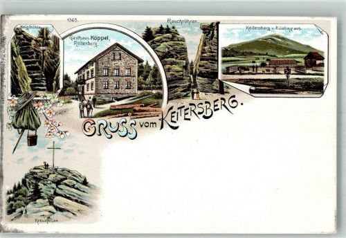 93444 W8493 Bad Kötzting Lithographie Keitersberg Gasthaus Köppel Heiglhöhe Kreuzfelsen Gipfelkreuz Wanderutensilien