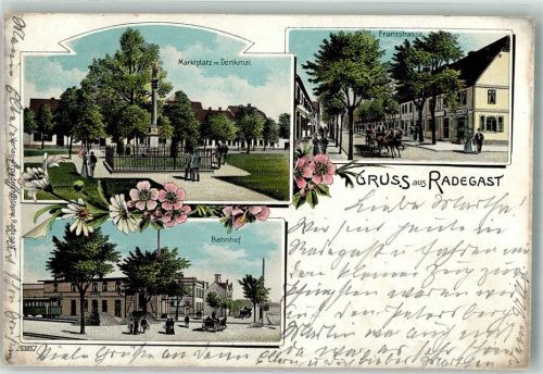 Radegast 1904 Marktplatz Denkmal Franzstrasse Bahnhof Bahnpost Cöthen -Zörbig Zug 3