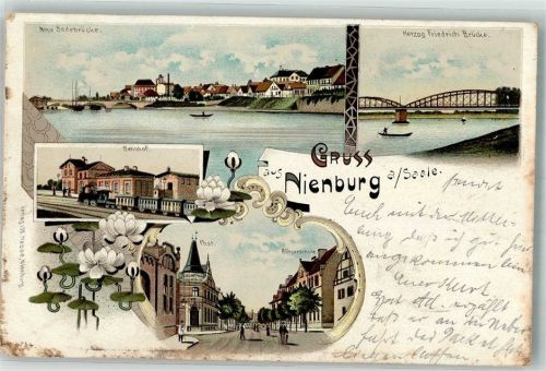 Nienburg 1901 Neue Bodebrücke Post Bahnhof Herzog Friedrich-Brücke Flecke