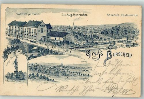 Burscheid 1898 Vorläufer Druck um 1890 Gasthaus zur Post Kriegerdenkmal Bahnhof