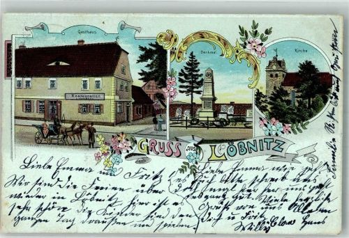Löbnitz 1901 Gasthaus Denkmal Kirche