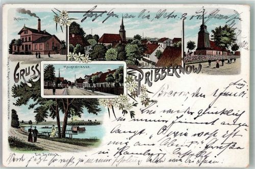 Przybiernow 1901 Molkerei hauptstrasse Kirche Bahnpost Hagenow-Neumünster Zug 301