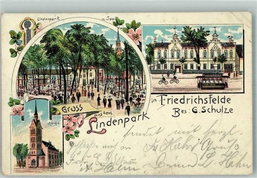 Friedrichsfelde 1906 Gasthaus Etablissement Lindenpark Gartenwirtschaft Straßenbahn Kirche
