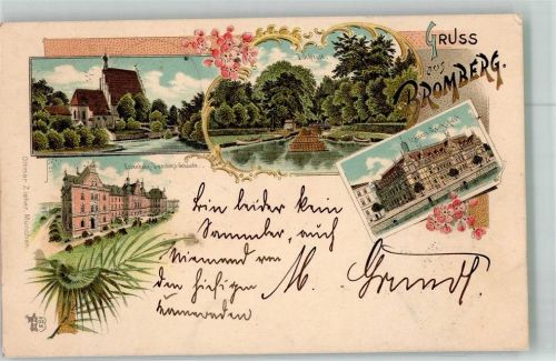 Bromberg Bydgoszcz 1898 Lithographie Postamt Eisenbahn-Diektionsgebäude Soldatenbrief