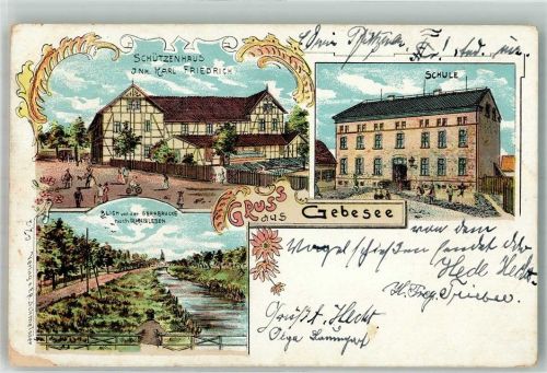 Gebesee 1905 Gasthaus Schützenhaus Schule Blick von der Gerabrücke