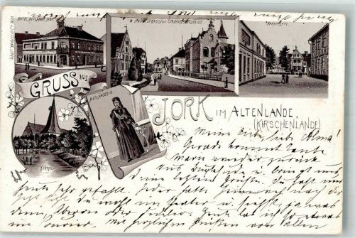 Jork 1898 Vorläufer Druck um 1890 Altländer Tracht Hotel Altländer Hof Marktplatz Hauptstrasse