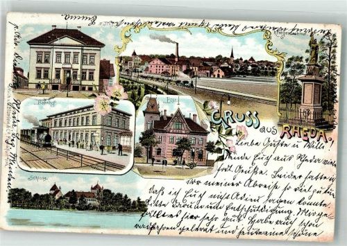 Rheda 1908 Bahnhof Schloss Post Kriegerdenkmal