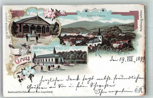 1230 Wien 23. Bezirk, Liesing 1899 Lithographie Kalksburg Gasthaus Gröbl´s Salon