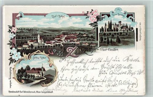 4283 Bad Zell Lithographie Schloss Zellhof Burg Ruine Trandegg
