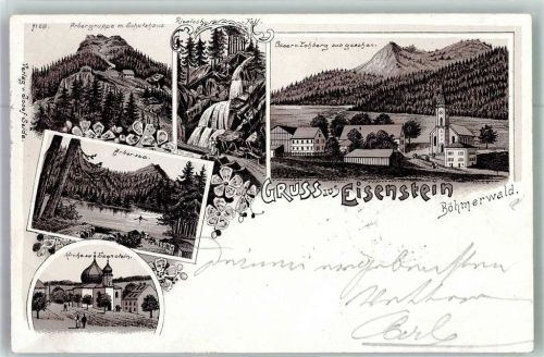 Zelezná Ruda Markt Eisenstein 1897 Lithographie Arbersee Kirche Riesloch-Fall Adelskorrespondenz