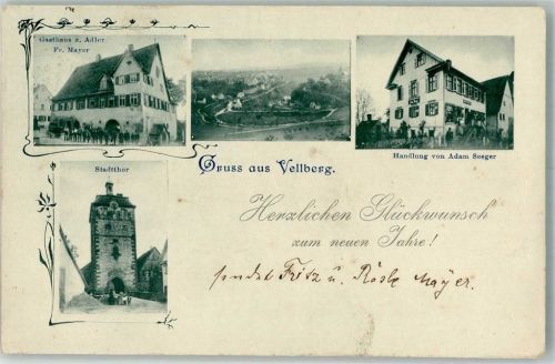Vellberg Stadttor Gasthaus zum Adler Hand0ung Seeger Neujahreskarte