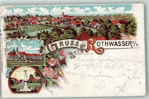 Rothwasser 1898 Kriegerdenkmal Kirche Schulhaus Lithographie