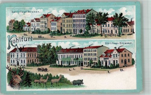 Kohlfurt Wegliniec 1909 Gebrauchsspuren Hotel Hohenzollern Görlitzer Strasse Bahnpost Dresen-Brslau Zug 647 Lithographie