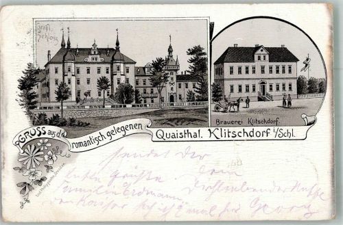 Schloss Kliczków 1898 Brauerei Klitschdorf Gräfl. Schloss Lithographie