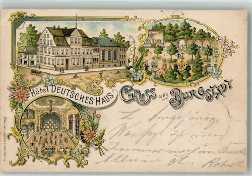 09217 O9112 Burgstädt 1899 Lithographie Hotel DSeutsches Haus Ballsaal Garten