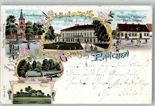 39307 O3281 Parchen 1900 Lithographie Ruine Im Schlossgarten Schloss Gasthaus Wohlenberg Post & Telegraphenamt